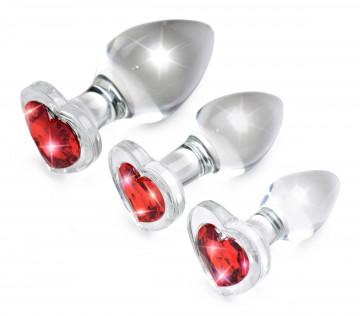 Red Heart Gem Glass Anal Plug Set | Northern Fixations.